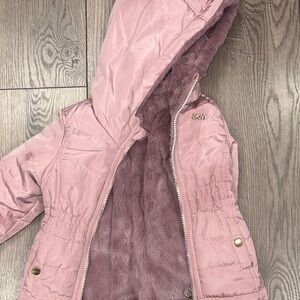 DKNY Blush Pink Puffer Jacket with Hood